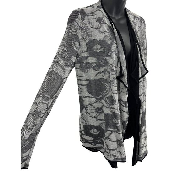 Lafayette 148 New York Floral Pattern Draped Open Front Cardigan Jacket Gray & B - Picture 4 of 9